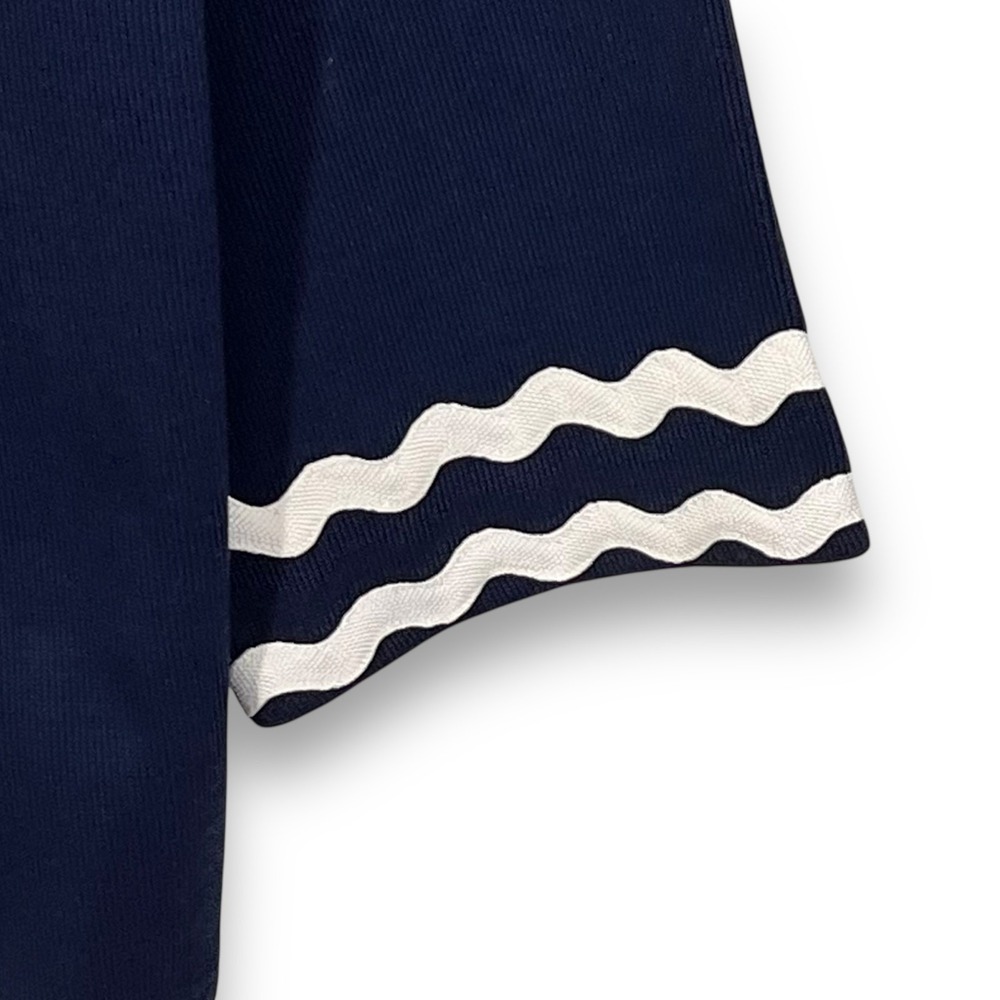 Bob Mackie Cardigan XS Navy Blue White Ric Rac Trim Cotton Knit NWT - Picture 5 of 10